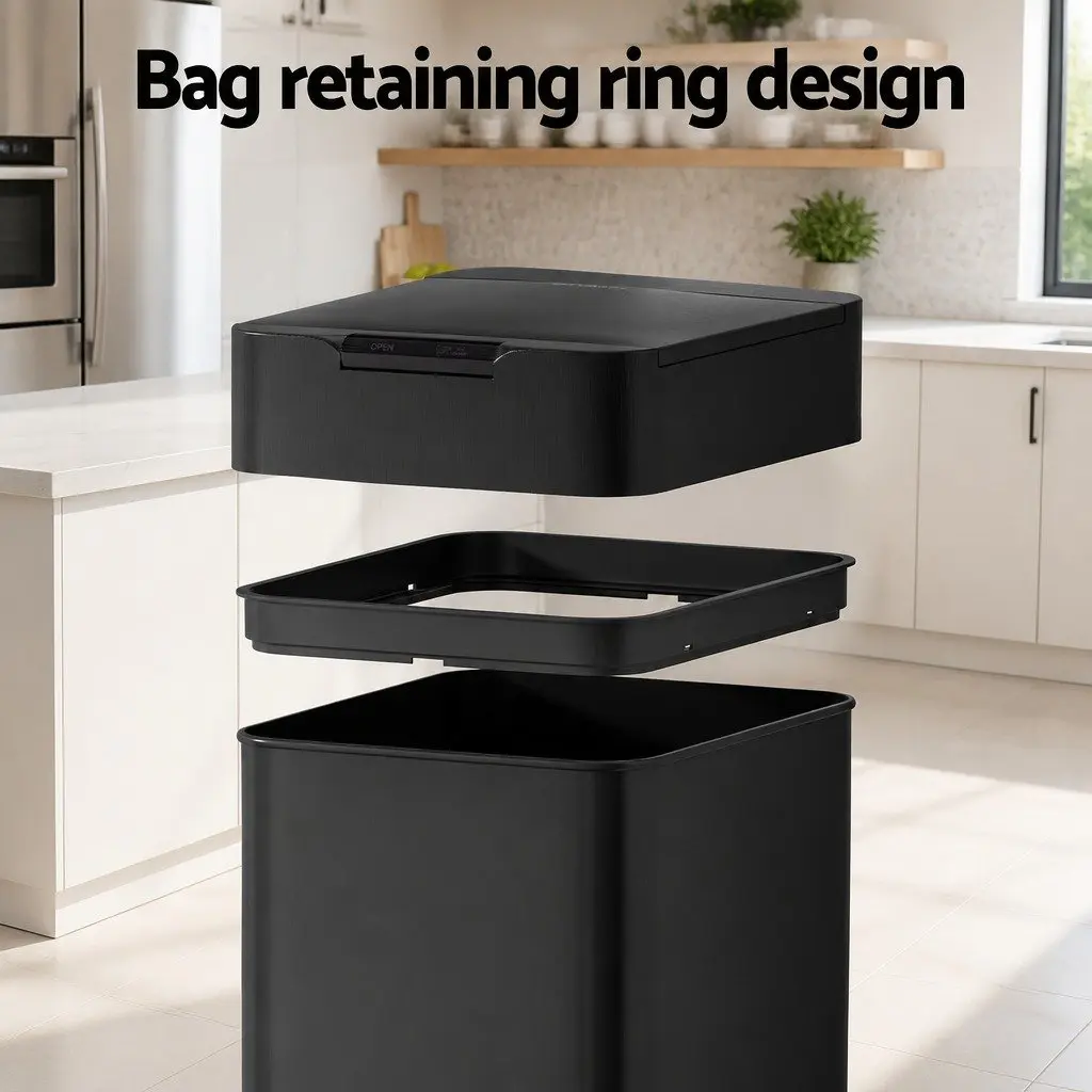 50L Automatic Motion Sensor Kitchen Trash Can Hands-Free Rubbish Bin Black