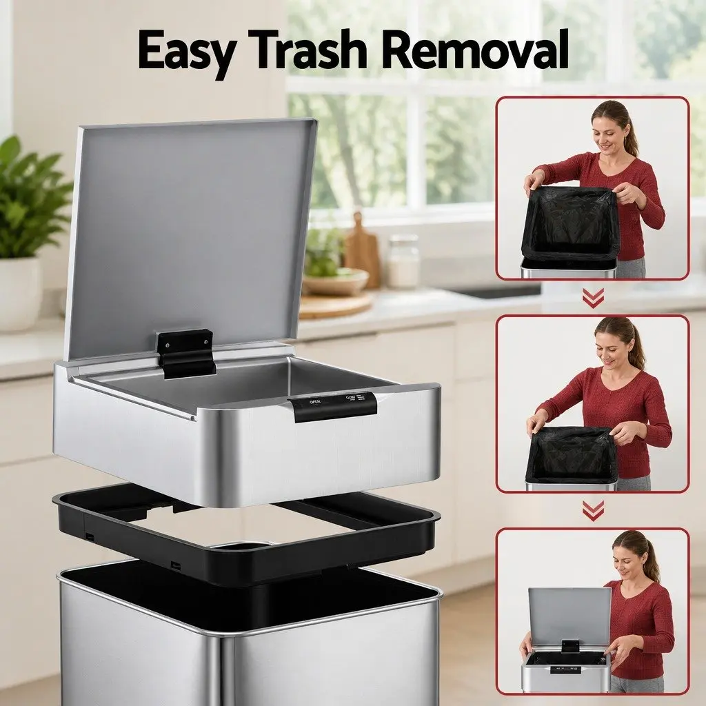 Automatic Trash Can Motion Sensor 50L Hands-Free Silver