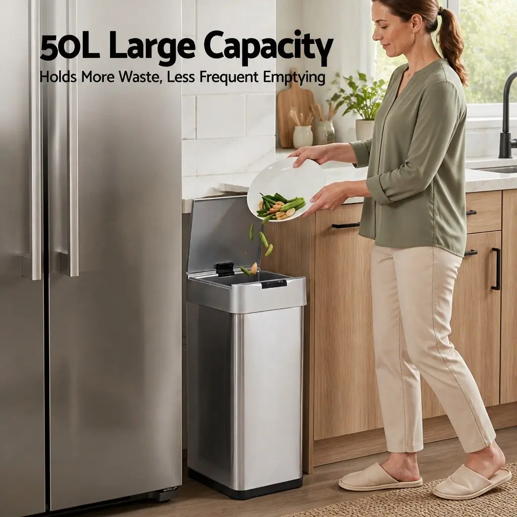 Automatic Trash Can Motion Sensor 50L Hands-Free Silver