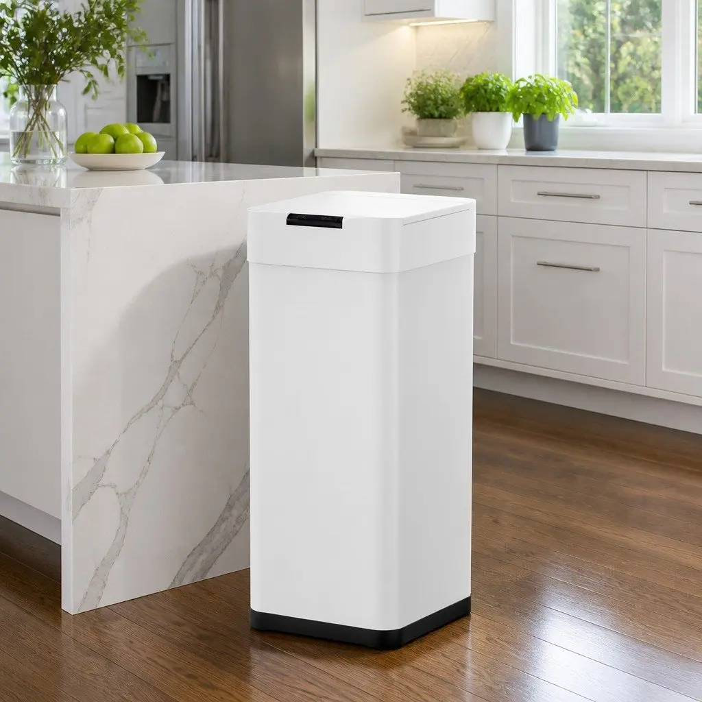 Automatic Trash Can 50L Hands-Free Motion Sensor White Odour-Control Iron Body