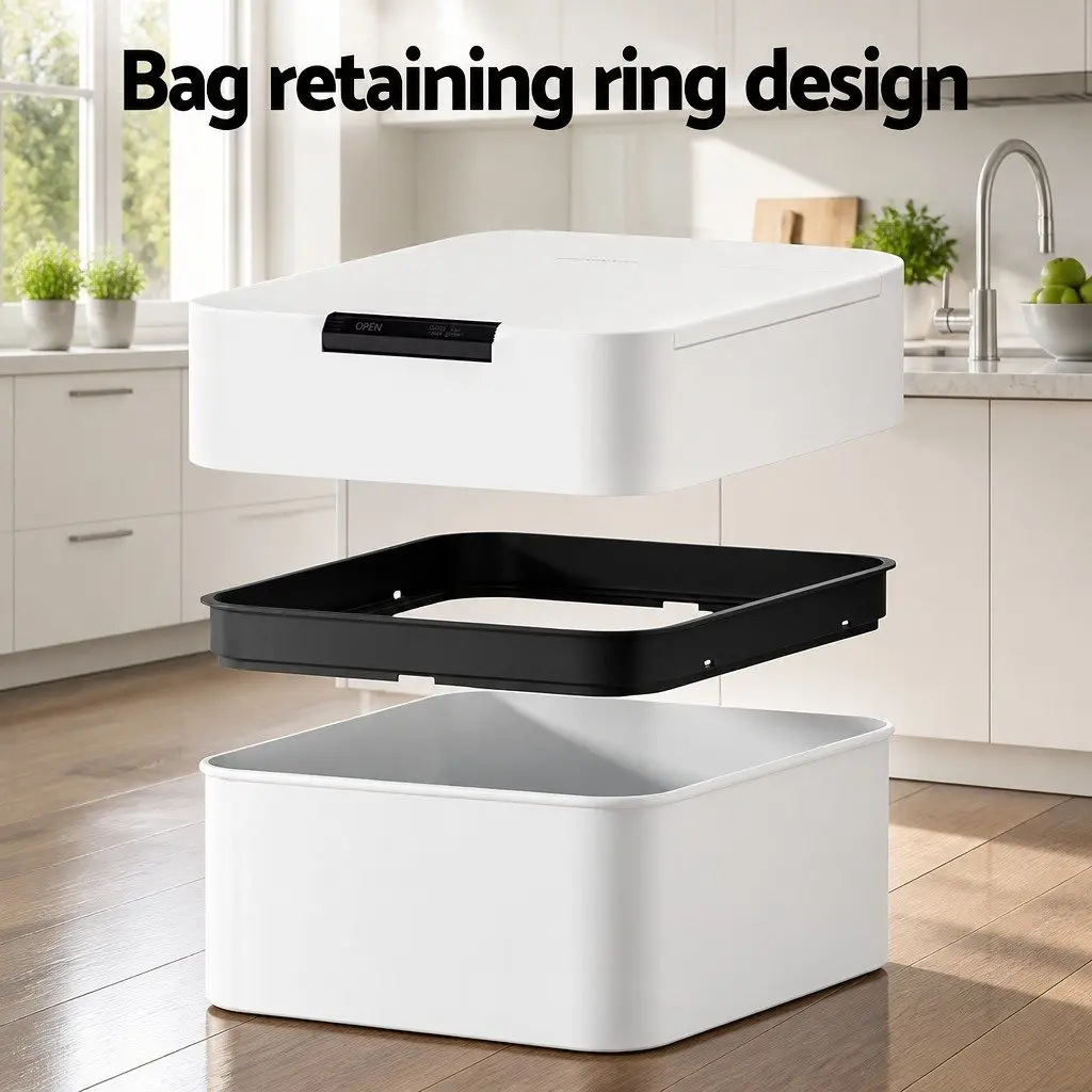 Automatic Trash Can 50L Hands-Free Motion Sensor White Odour-Control Iron Body