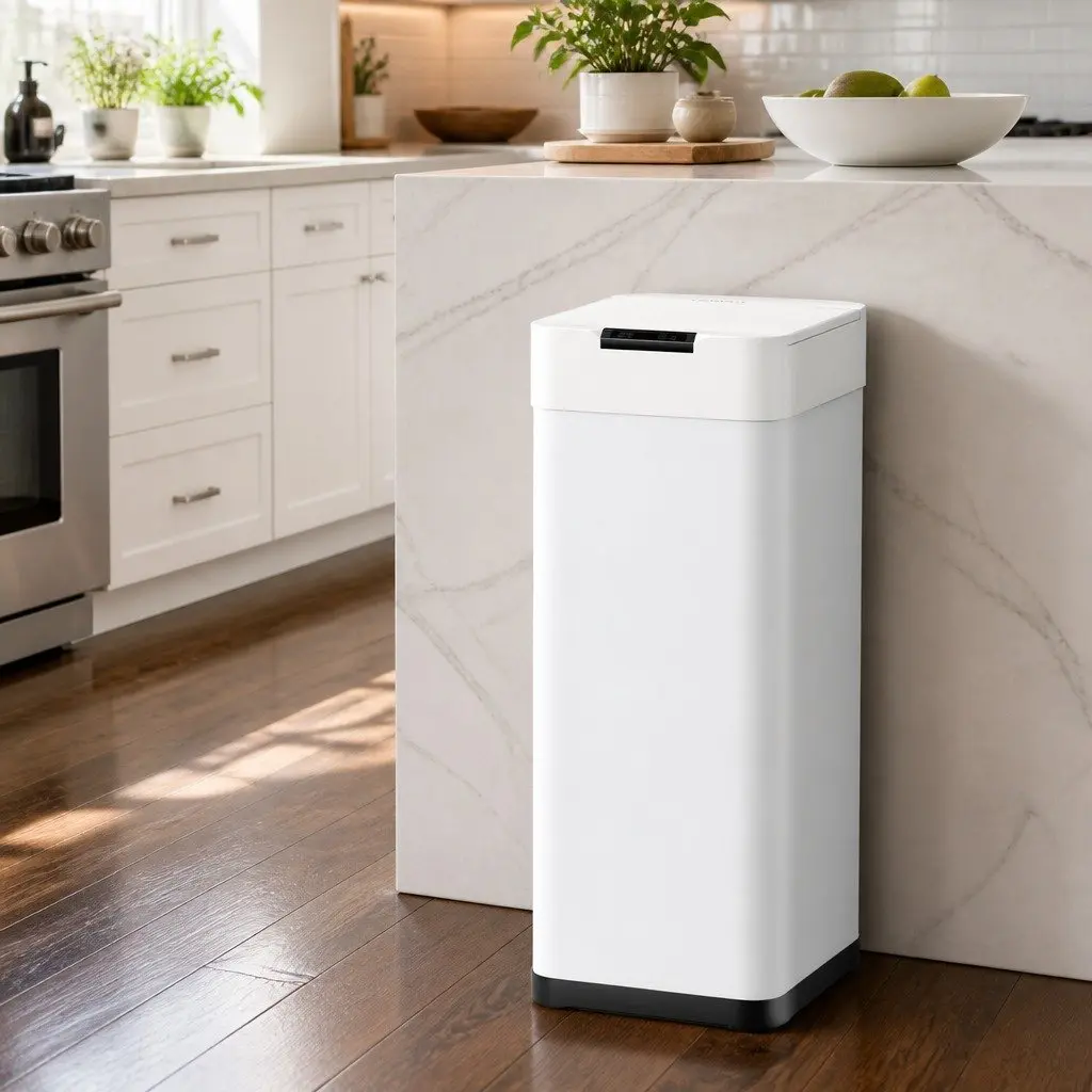 Automatic Trash Can 50L Hands-Free Motion Sensor White Odour-Control Iron Body