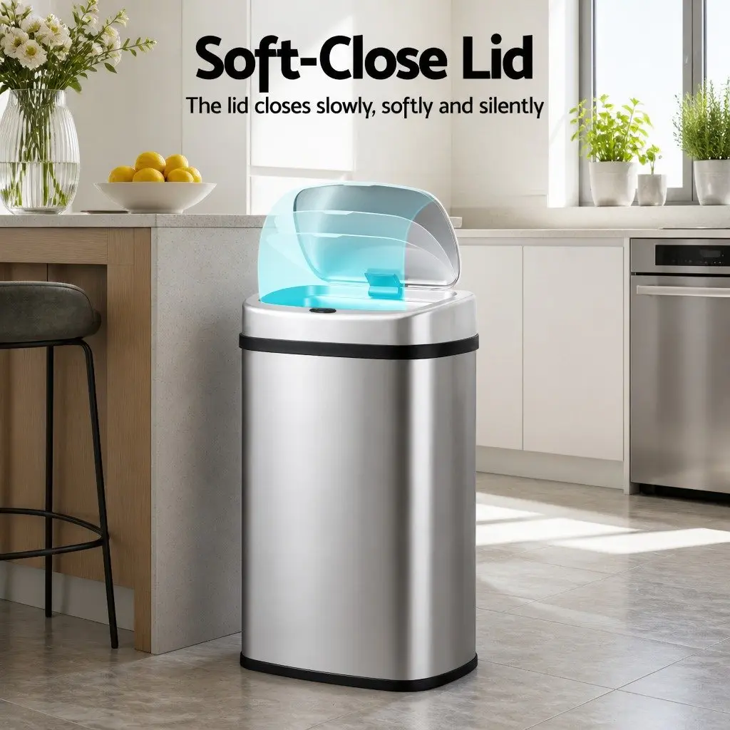 50L Silver Stainless Steel Motion Sensor Rubbish Bin Hands-Free Kitchen Waste