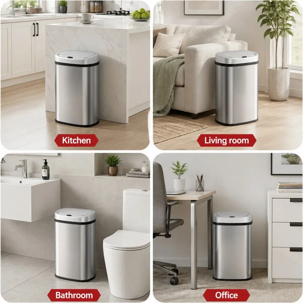 50L Silver Stainless Steel Motion Sensor Rubbish Bin Hands-Free Kitchen Waste