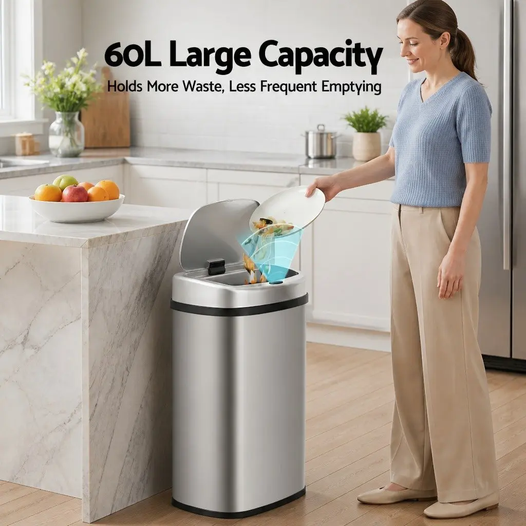 Automatic Rubbish Bin Motion Sensor Hands-Free 60L Silver