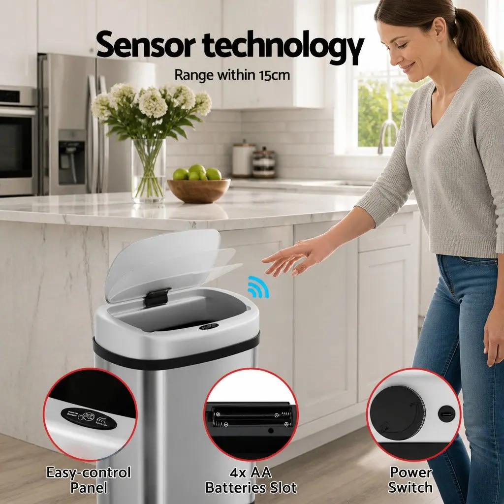 Automatic Rubbish Bin Motion Sensor Hands-Free 60L Silver