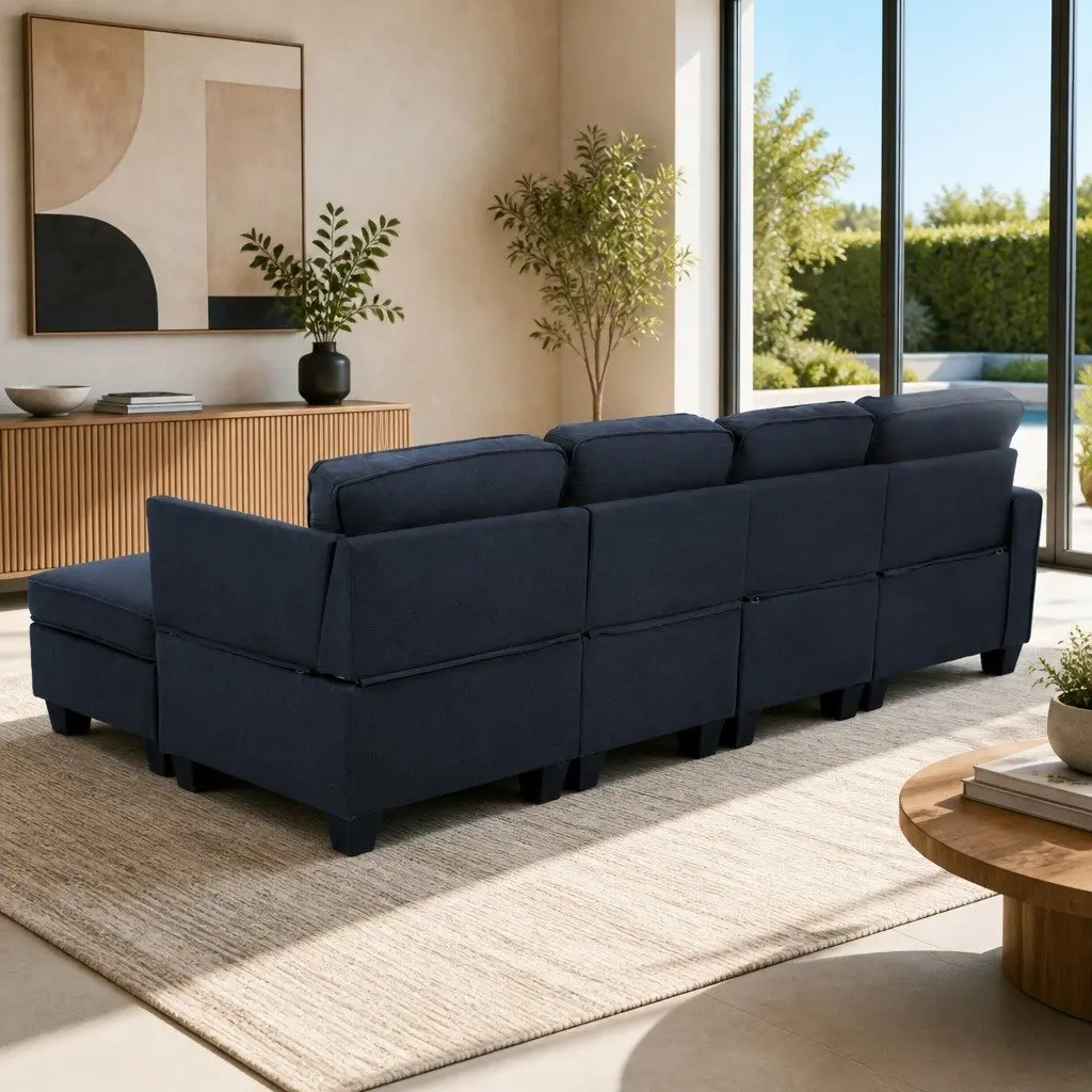 Modular Sofa Chaise Set 5-Seater Dark Grey Lounge Arm Chair Reconfigurable Couch