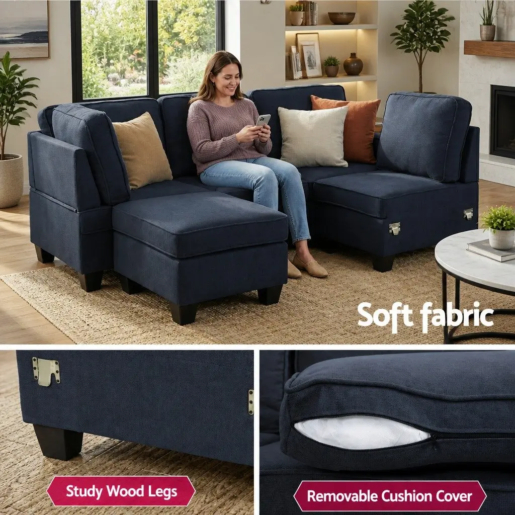 Modular Sofa Chaise Set 5-Seater Dark Grey Lounge Arm Chair Reconfigurable Couch