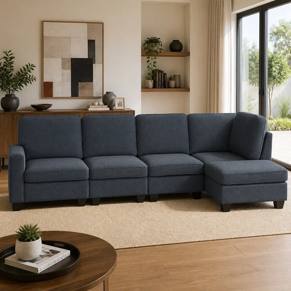 Modular Sofa Chaise Set 5-Seater Dark Grey Lounge Arm Chair Reconfigurable Couch