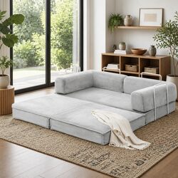 Convertible Folding Sofa Bed Grey 2-Seater Sleeper Couch Steel Frame