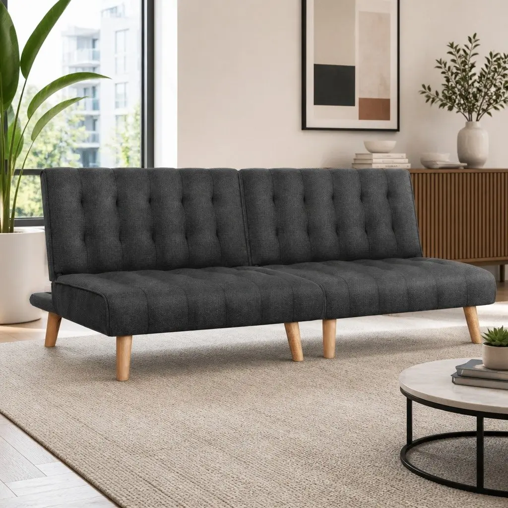 Single Seater Sofa Bed Reclining Couch Grey Fabric 2 Piece