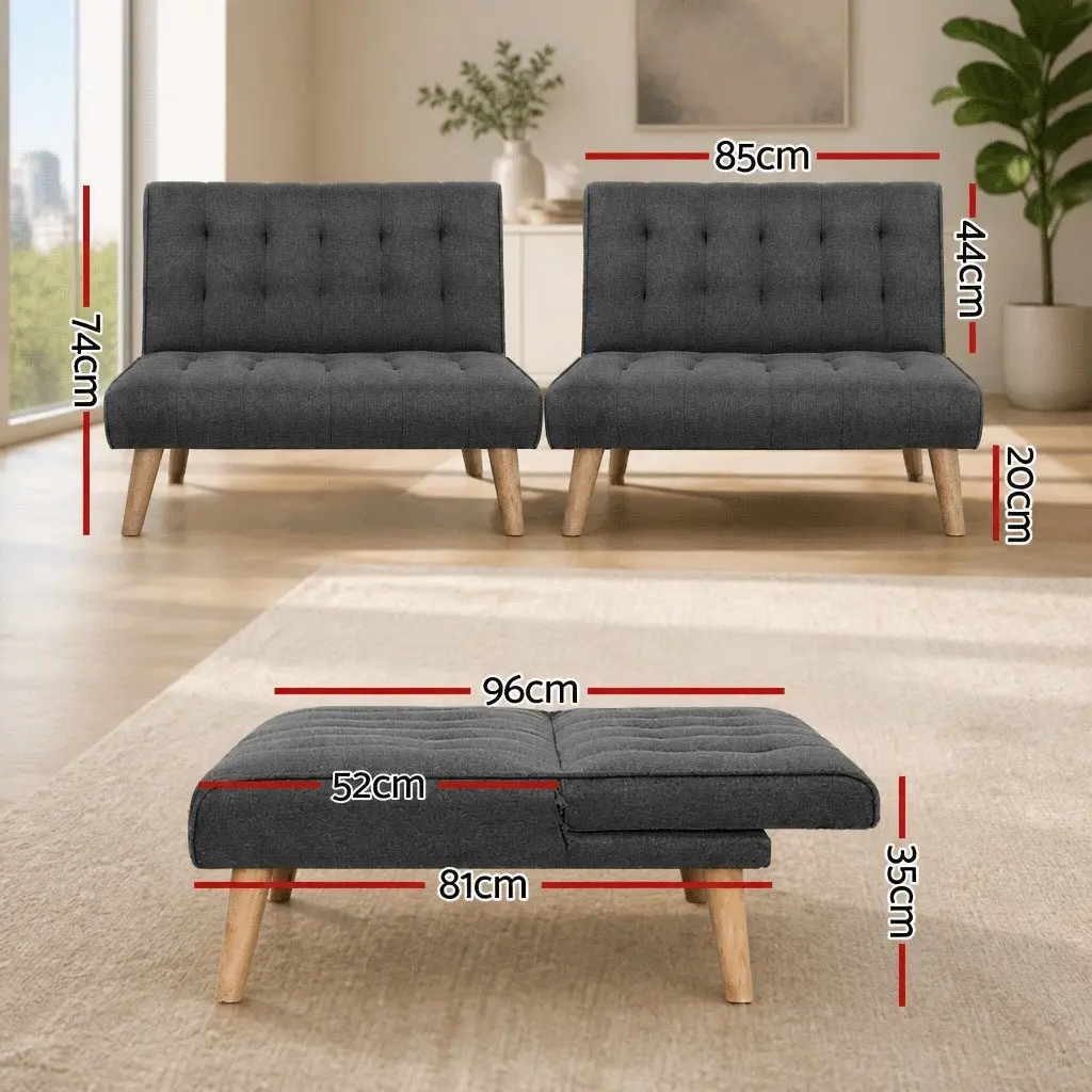 Single Seater Sofa Bed Reclining Couch Grey Fabric 2 Piece