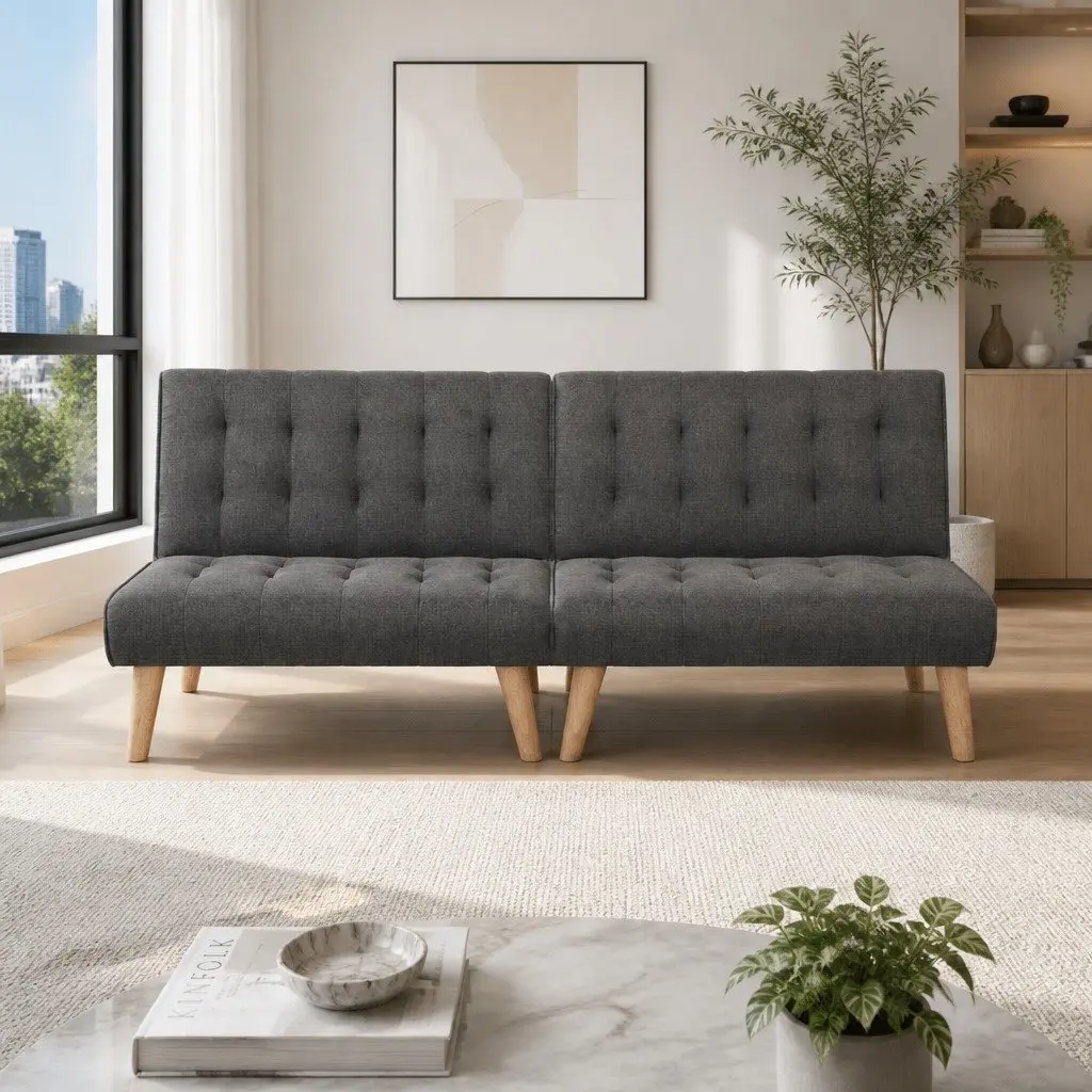 Single Seater Sofa Bed Reclining Couch Grey Fabric 2 Piece