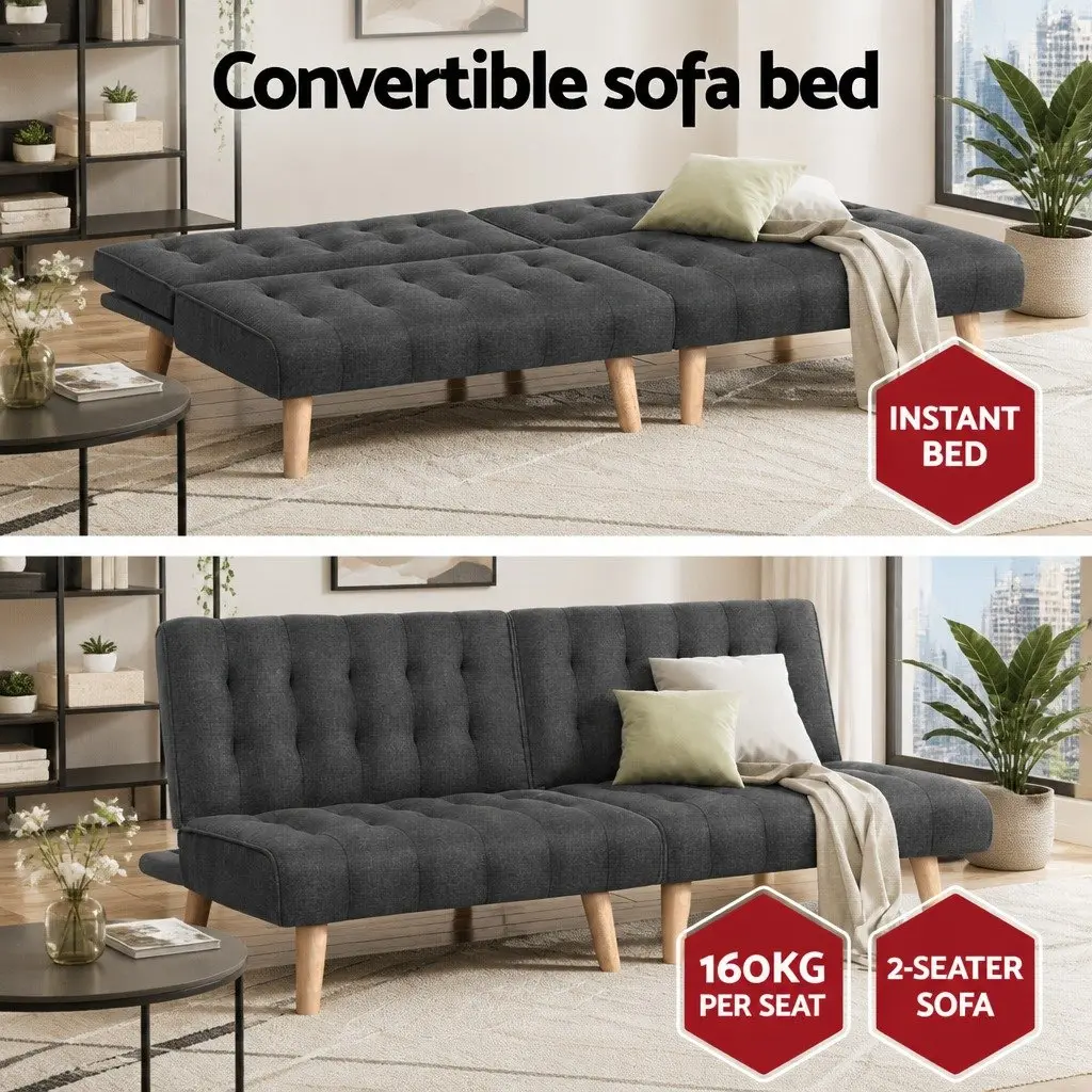 Single Seater Sofa Bed Reclining Couch Grey Fabric 2 Piece