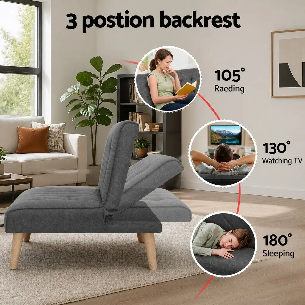 Single Seater Sofa Bed Reclining Couch Grey Fabric 2 Piece