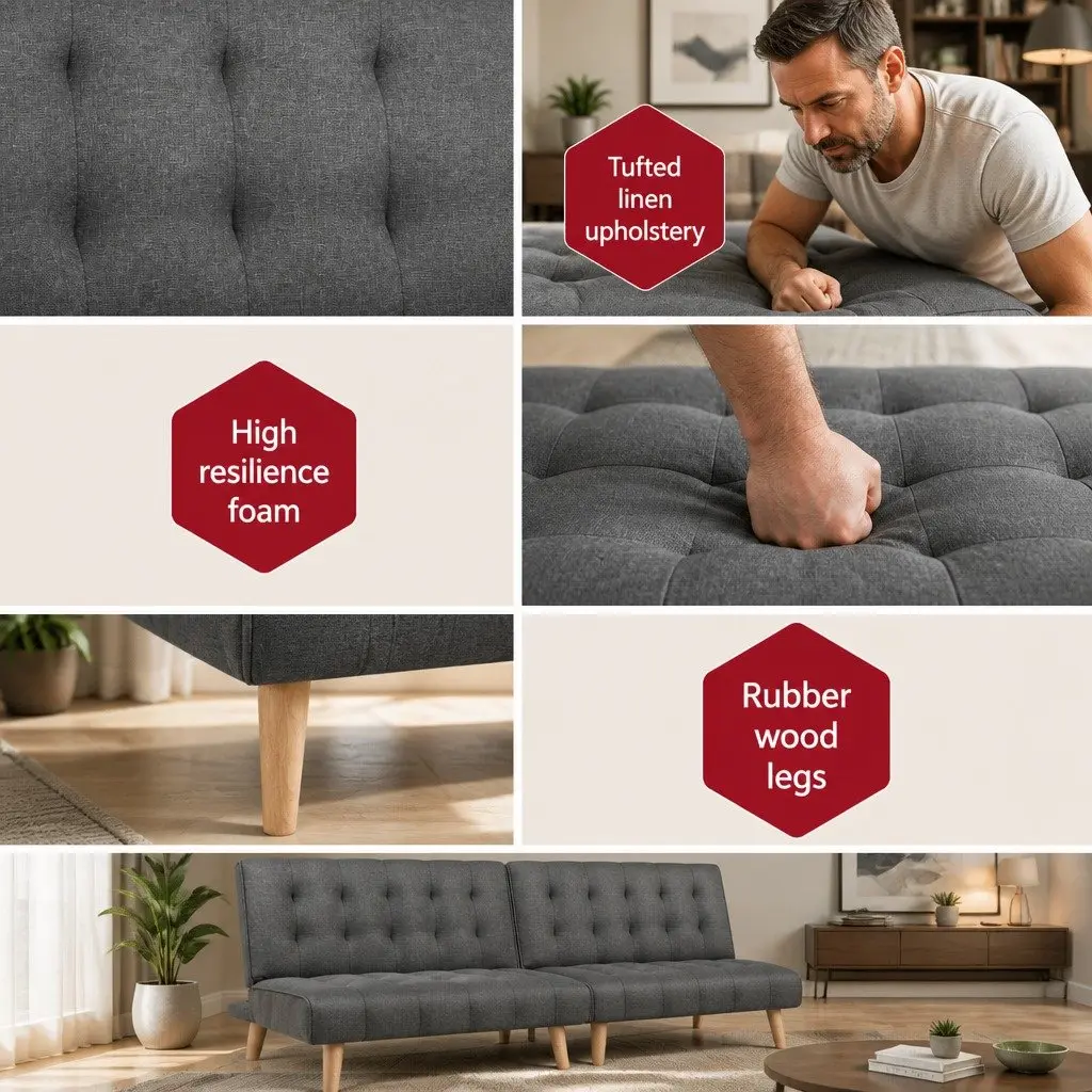 Single Seater Sofa Bed Reclining Couch Grey Fabric 2 Piece