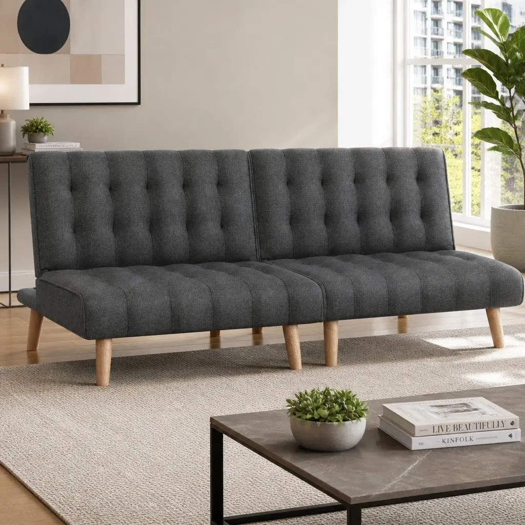 Single Seater Sofa Bed Reclining Couch Grey Fabric 2 Piece