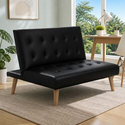 Single Seater Sofa Bed Recliner Lounge Chair Black Faux Linen Fabric Couch