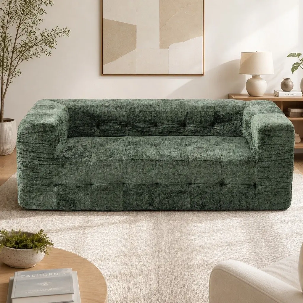 3-Seater Compressed Sofa Bed Green Chenille Zero Assembly