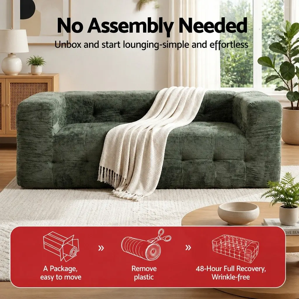 3-Seater Compressed Sofa Bed Green Chenille Zero Assembly