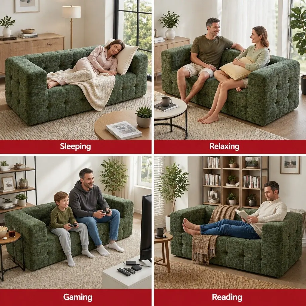 3-Seater Compressed Sofa Bed Green Chenille Zero Assembly