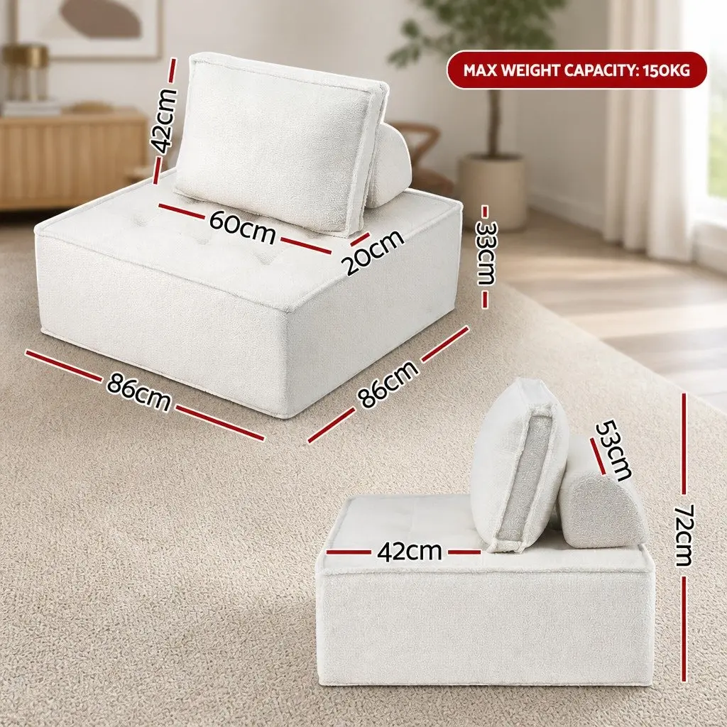 Floor Sofa Lounge Chair White Folding Portable Couch Removable Pillow