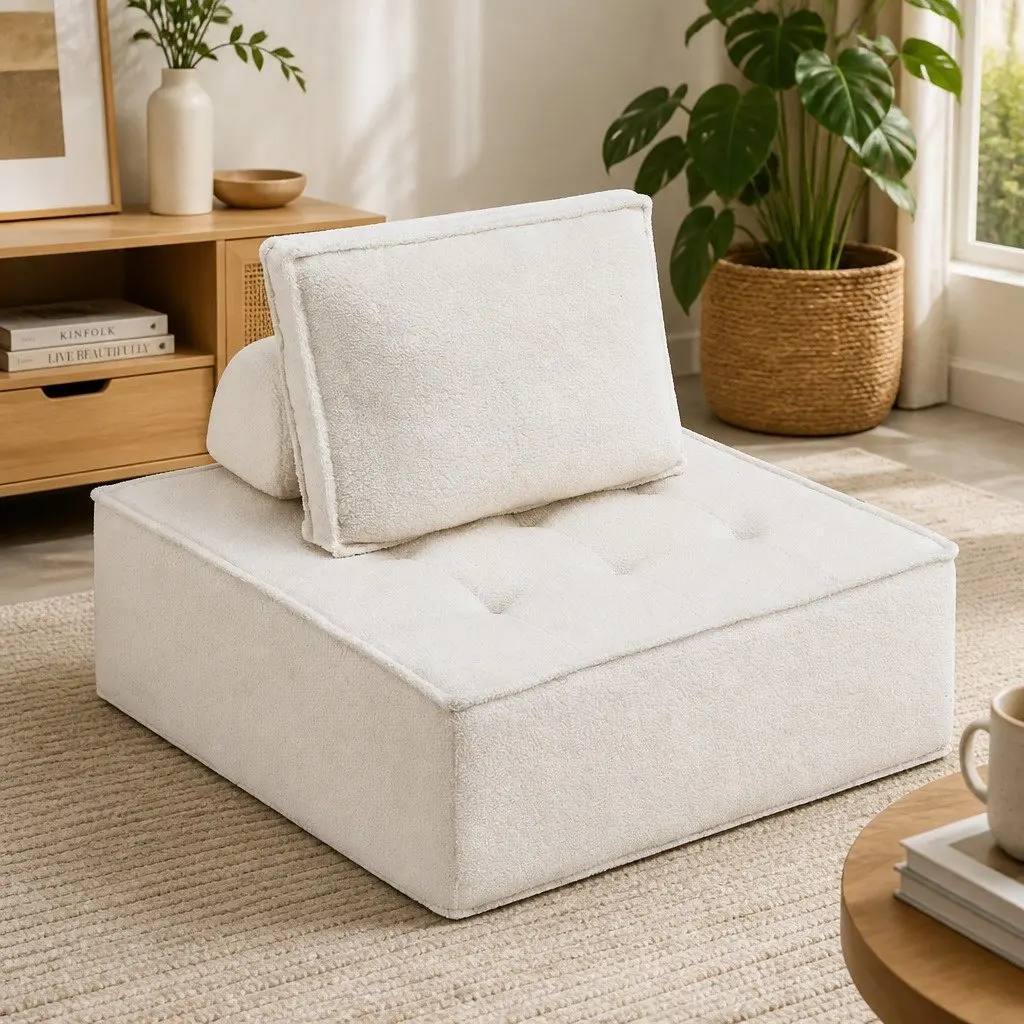 Floor Sofa Lounge Chair White Folding Portable Couch Removable Pillow