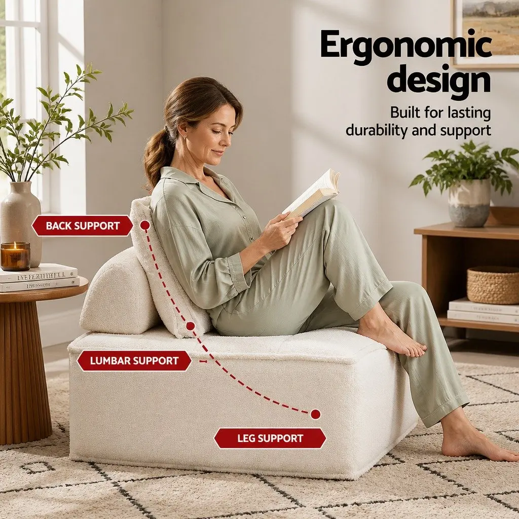 Floor Sofa Lounge Chair White Folding Portable Couch Removable Pillow