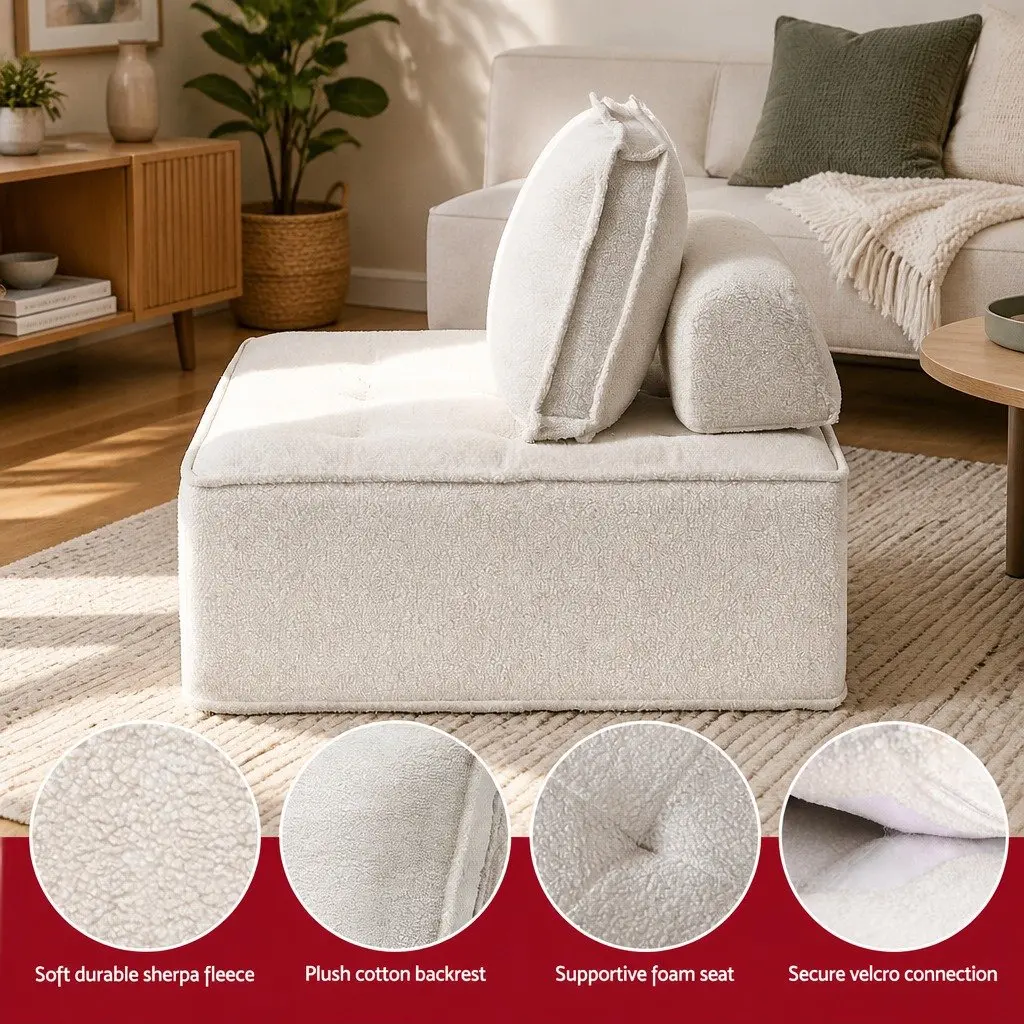 Floor Sofa Lounge Chair White Folding Portable Couch Removable Pillow