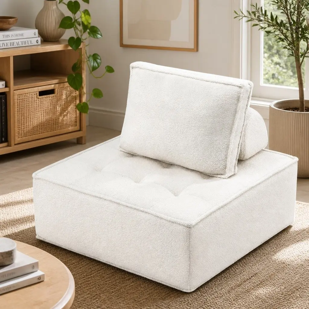 Floor Sofa Lounge Chair White Folding Portable Couch Removable Pillow