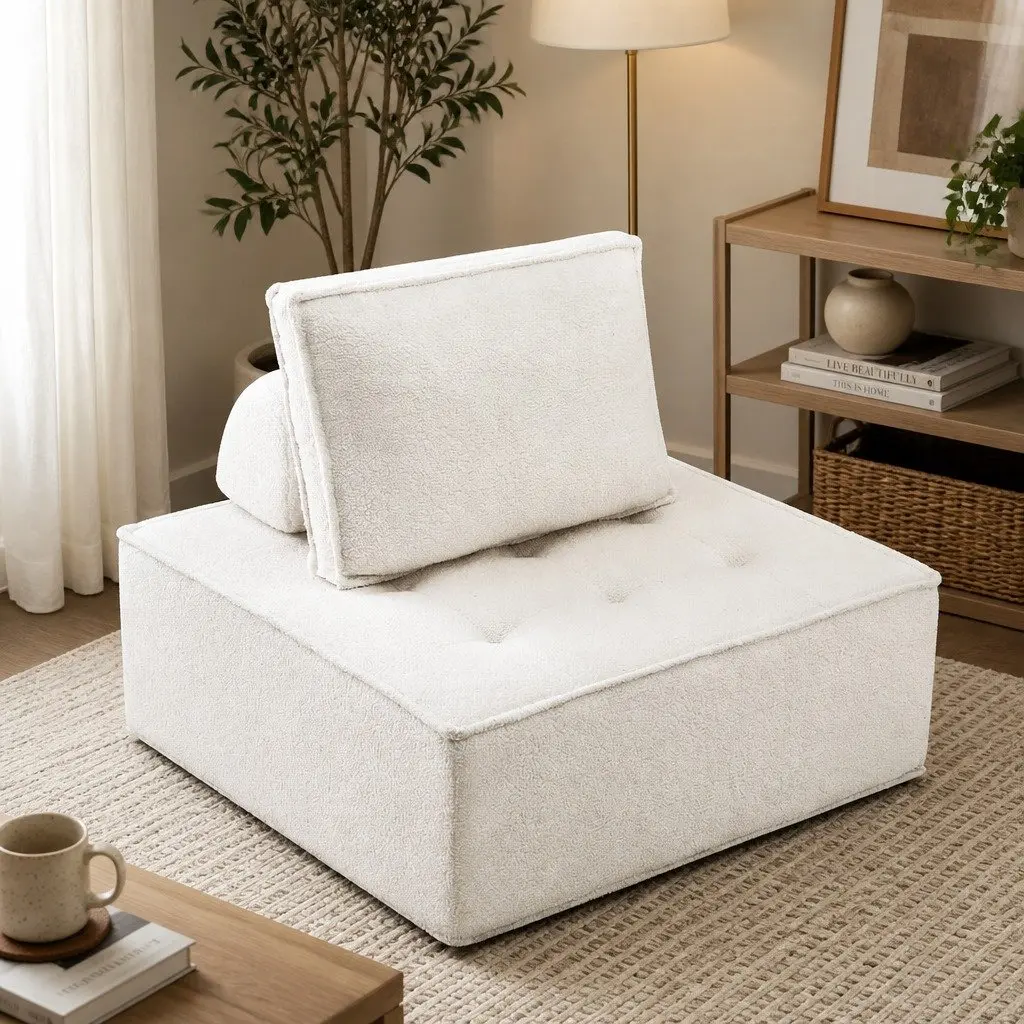 Floor Sofa Lounge Chair Removable Pillow Cushion White 86cm
