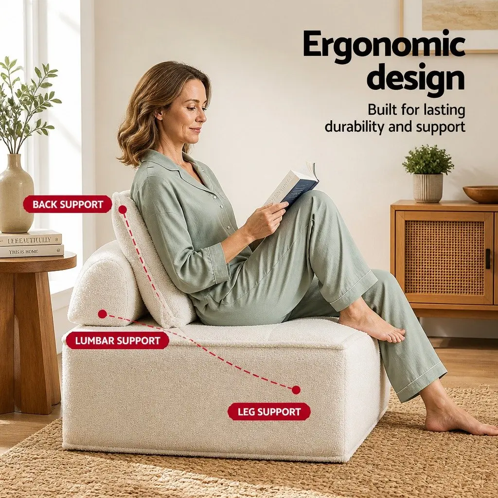 Floor Sofa Lounge Chair Removable Pillow Cushion White 86cm