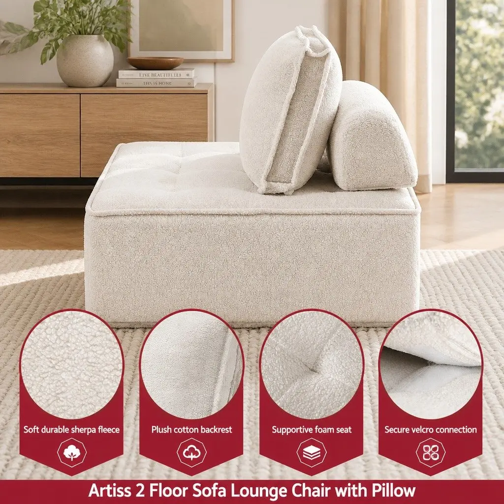 Floor Sofa Lounge Chair Removable Pillow Cushion White 86cm