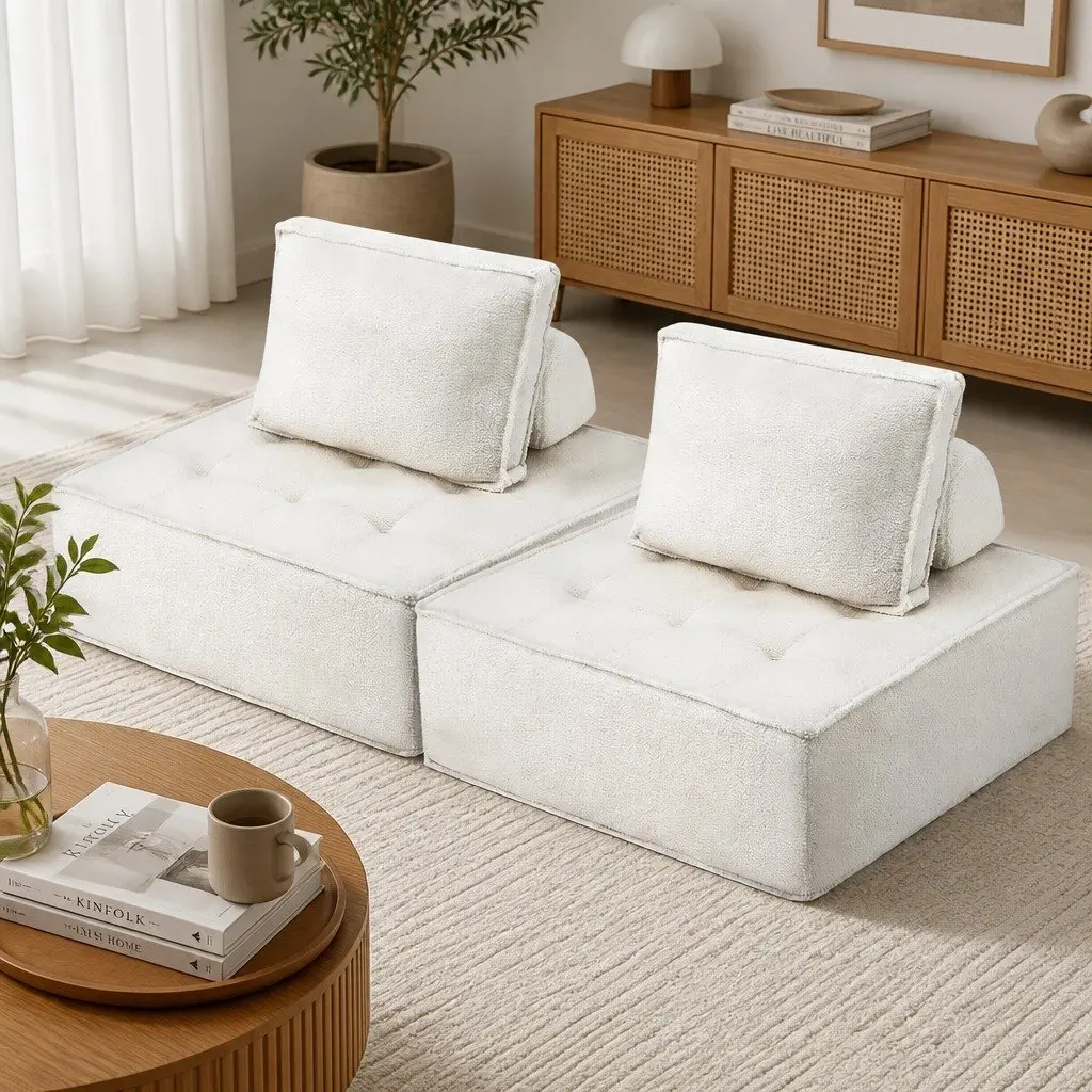 Floor Sofa Lounge Chair Removable Pillow Cushion White 86cm