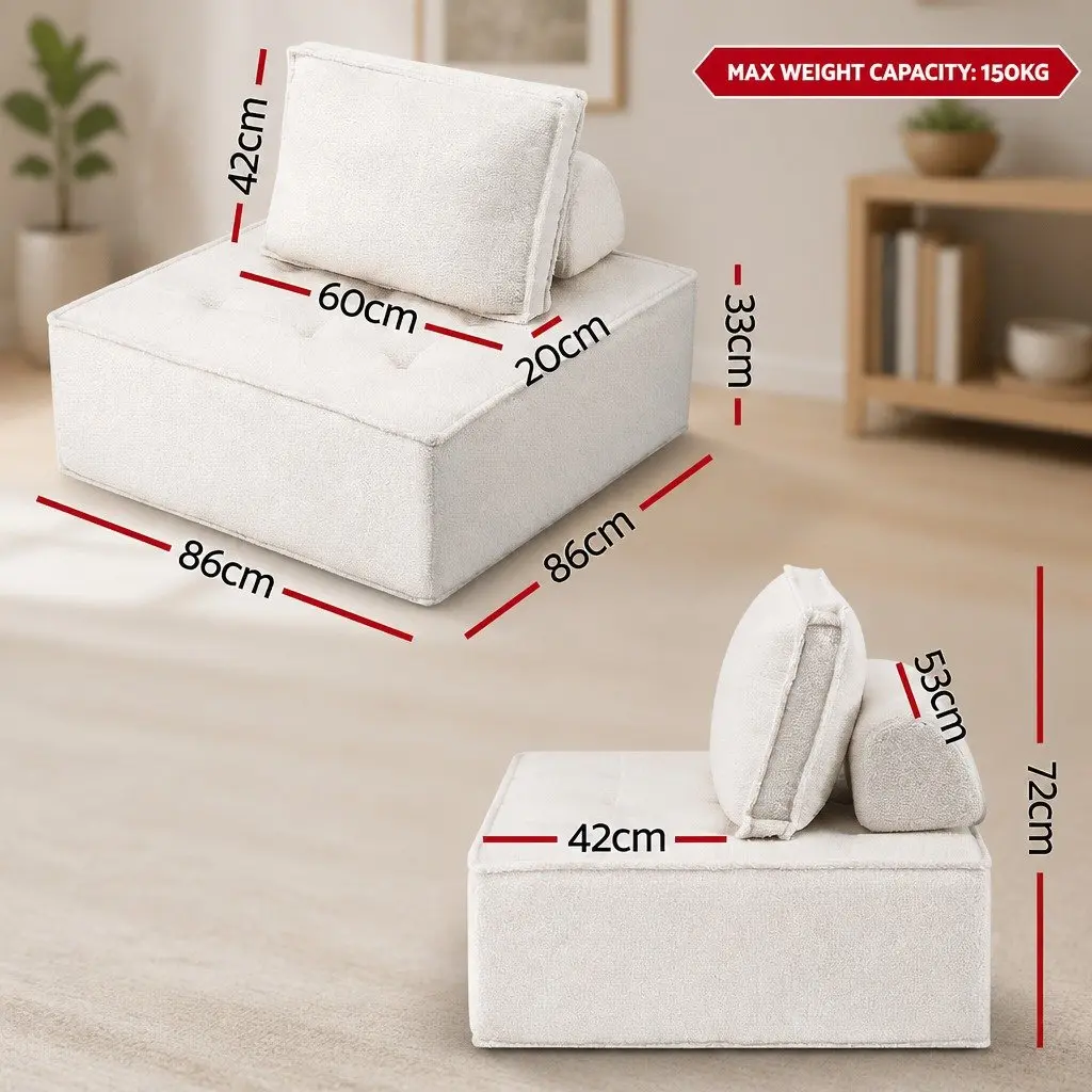Floor Sofa Lounge Chair 5 Seater White Cushion with Removable Pillow