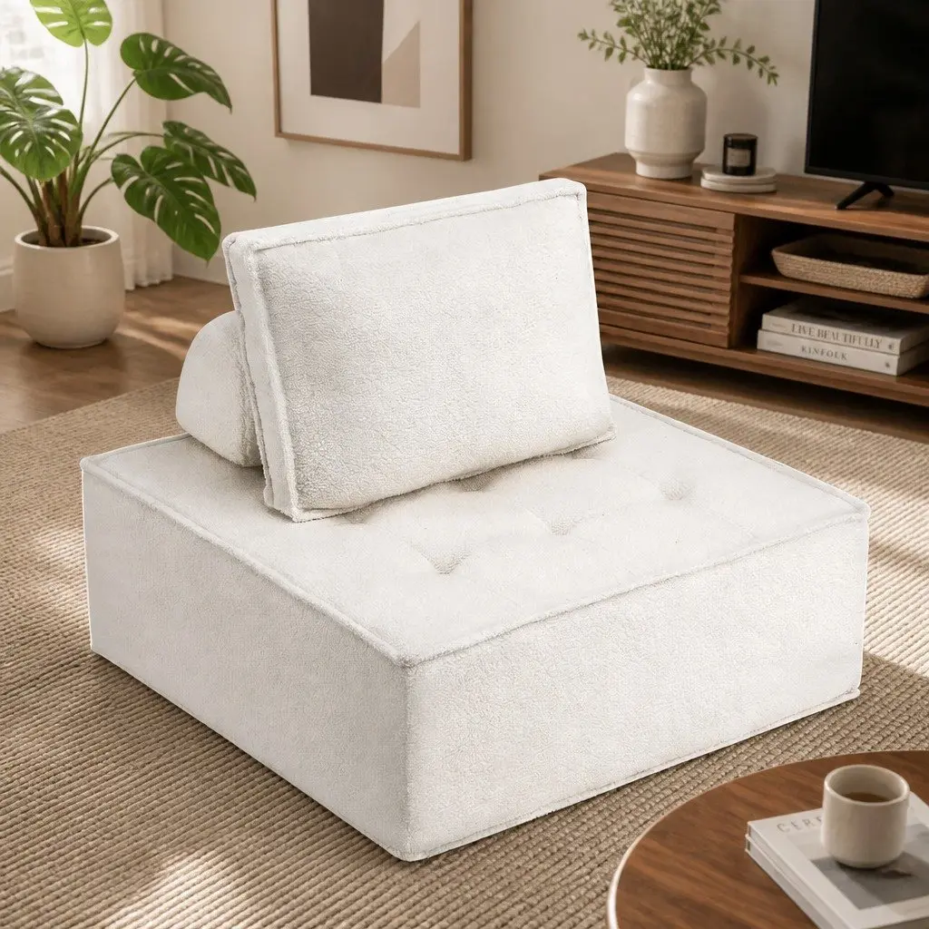 Floor Sofa Lounge Chair 5 Seater White Cushion with Removable Pillow