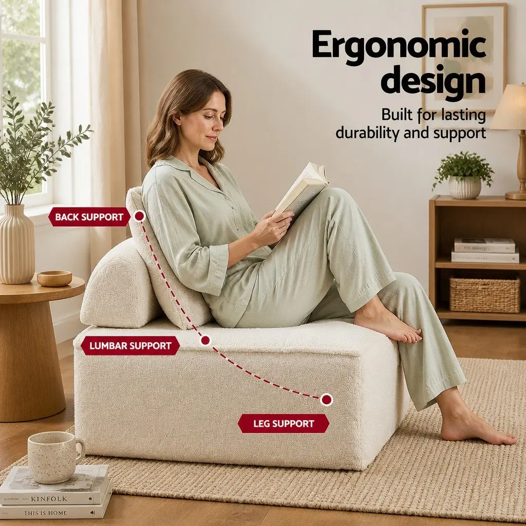 Floor Sofa Lounge Chair 5 Seater White Cushion with Removable Pillow
