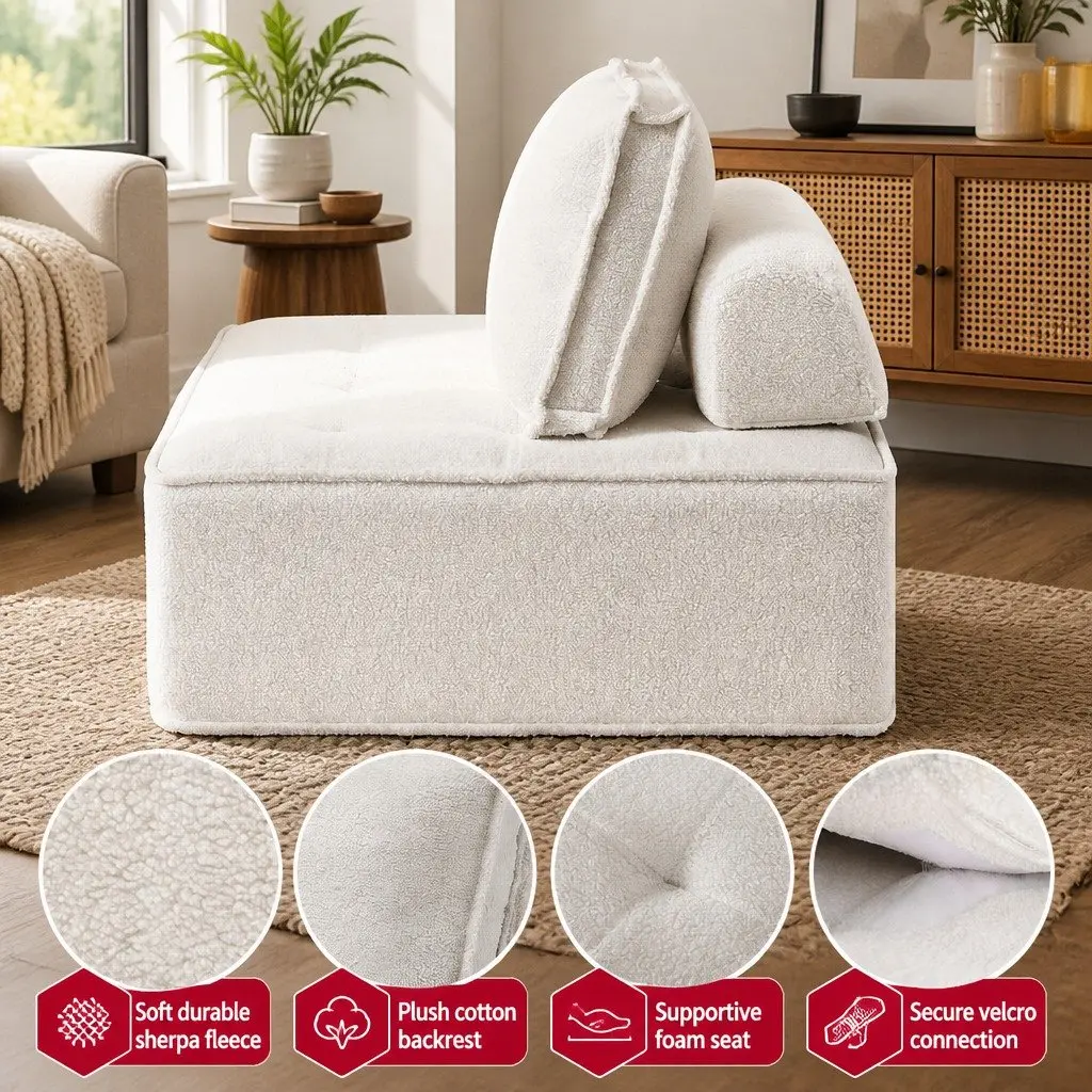 Floor Sofa Lounge Chair 5 Seater White Cushion with Removable Pillow