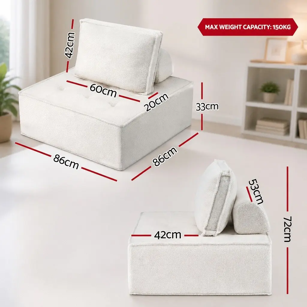 Floor Sofa Lounge Chair Removable Pillow 6 Seater White