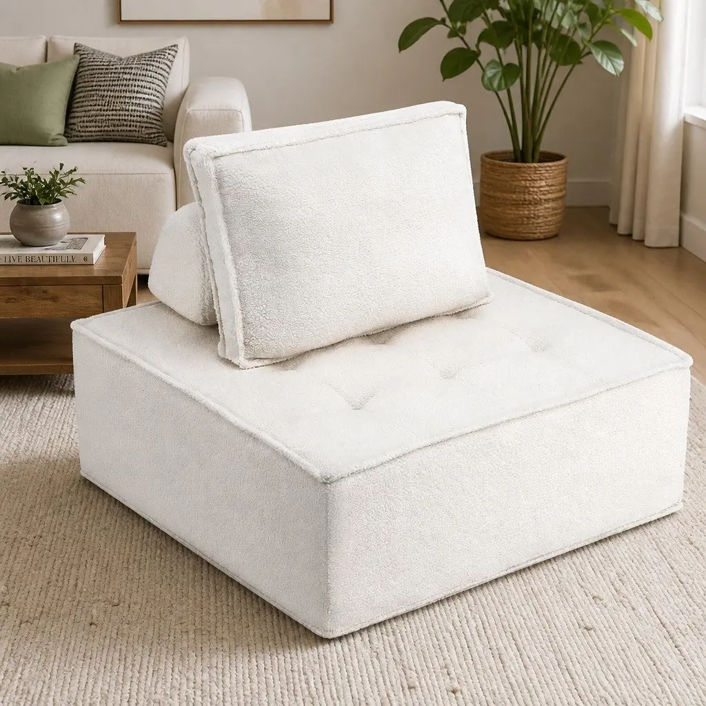 Floor Sofa Lounge Chair Removable Pillow 6 Seater White