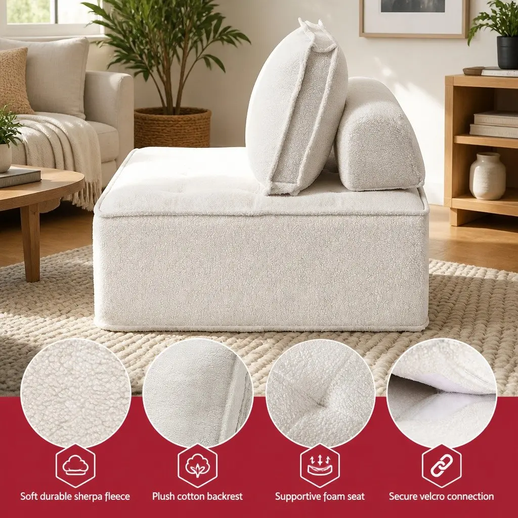 Floor Sofa Lounge Chair Removable Pillow 6 Seater White