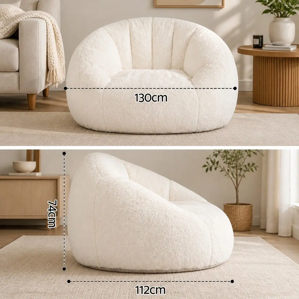 Shell-Shaped Boneless Couch Soft Faux Fur Single Seat Floor Lounge Chair 130cm