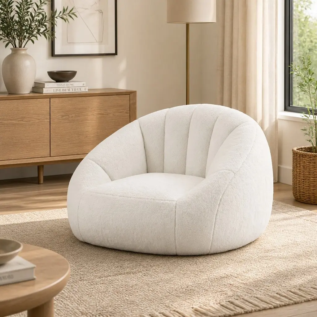 Shell-Shaped Boneless Couch Soft Faux Fur Single Seat Floor Lounge Chair 130cm
