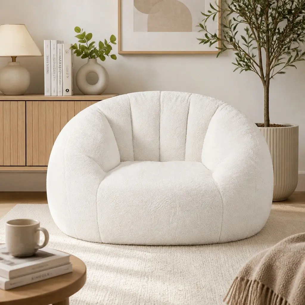 Shell-Shaped Boneless Couch Soft Faux Fur Single Seat Floor Lounge Chair 130cm
