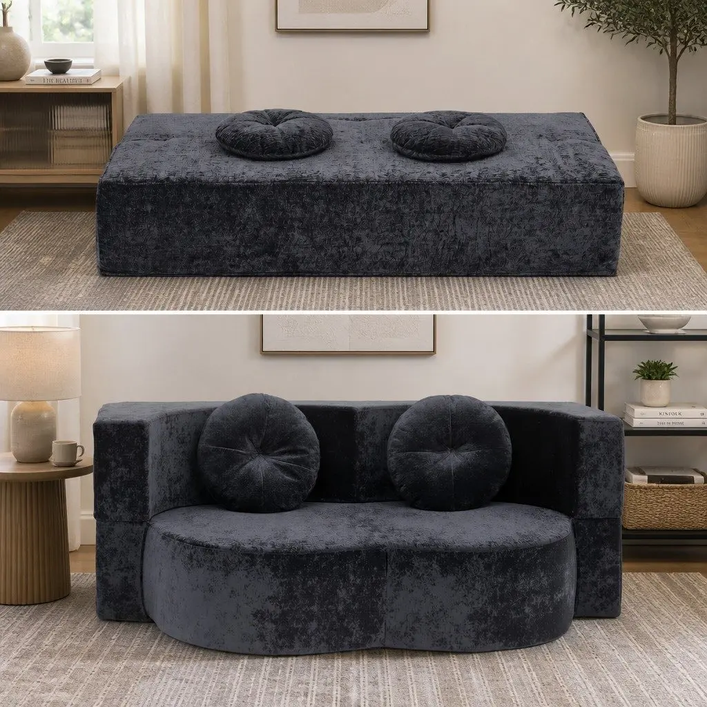 Convertible Sofa Bed Grey 2 in 1 Folding Loveseat Sleeper Couch