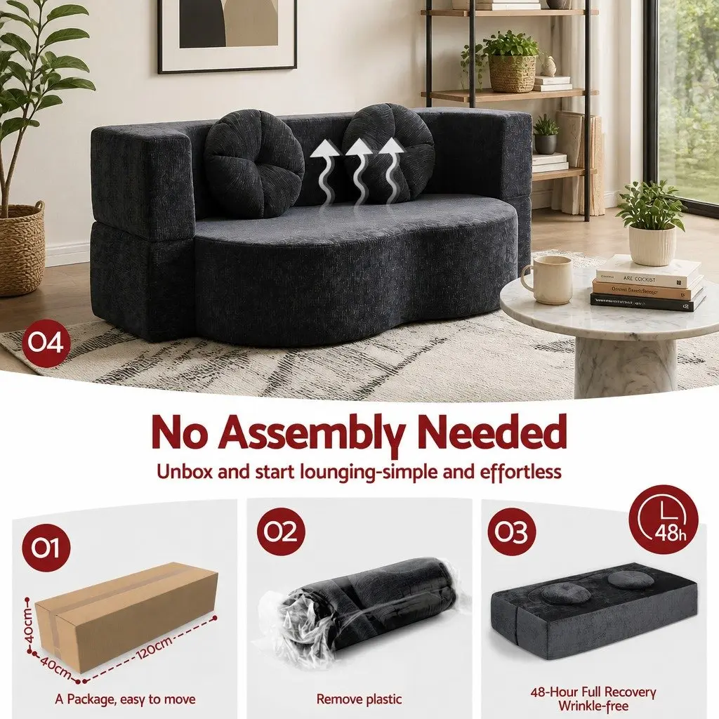 Convertible Sofa Bed Grey 2 in 1 Folding Loveseat Sleeper Couch