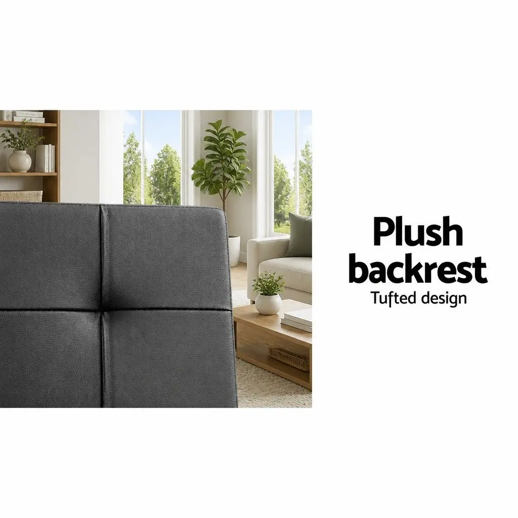 3 Seater Sofa Bed Convertible Recliner Black Faux Leather
