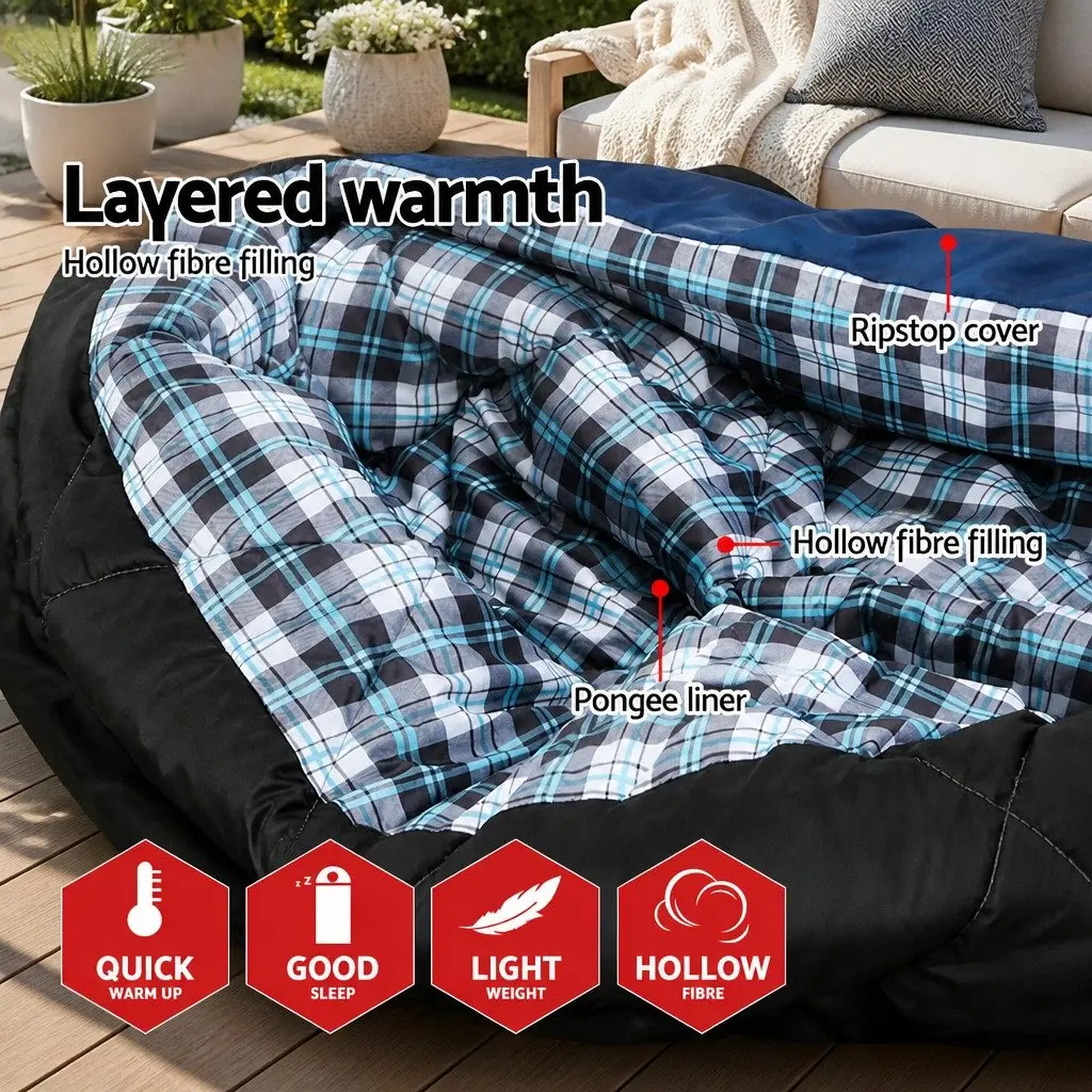 Double Sleeping Bag Thermal Waterproof 220cm x 150cm Navy -10°C