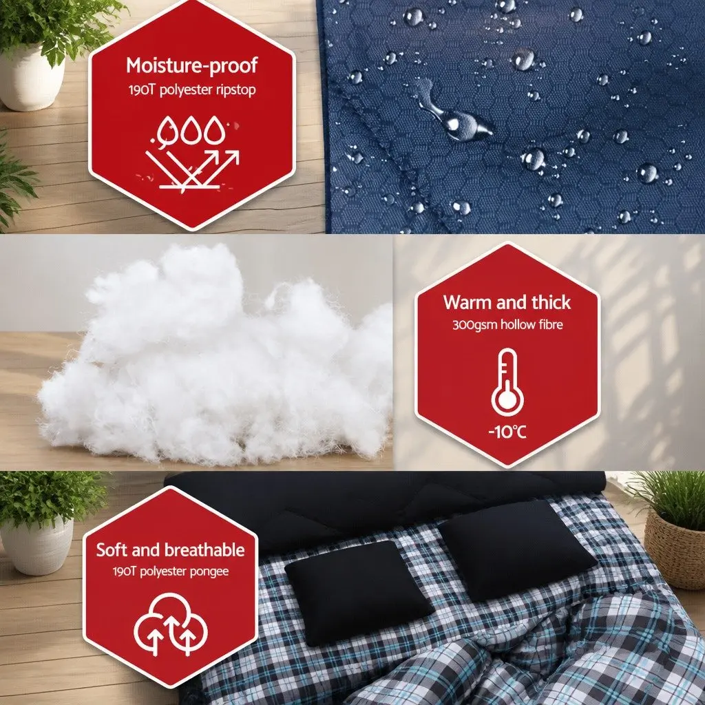 Double Sleeping Bag Thermal Waterproof 220cm x 150cm Navy -10°C