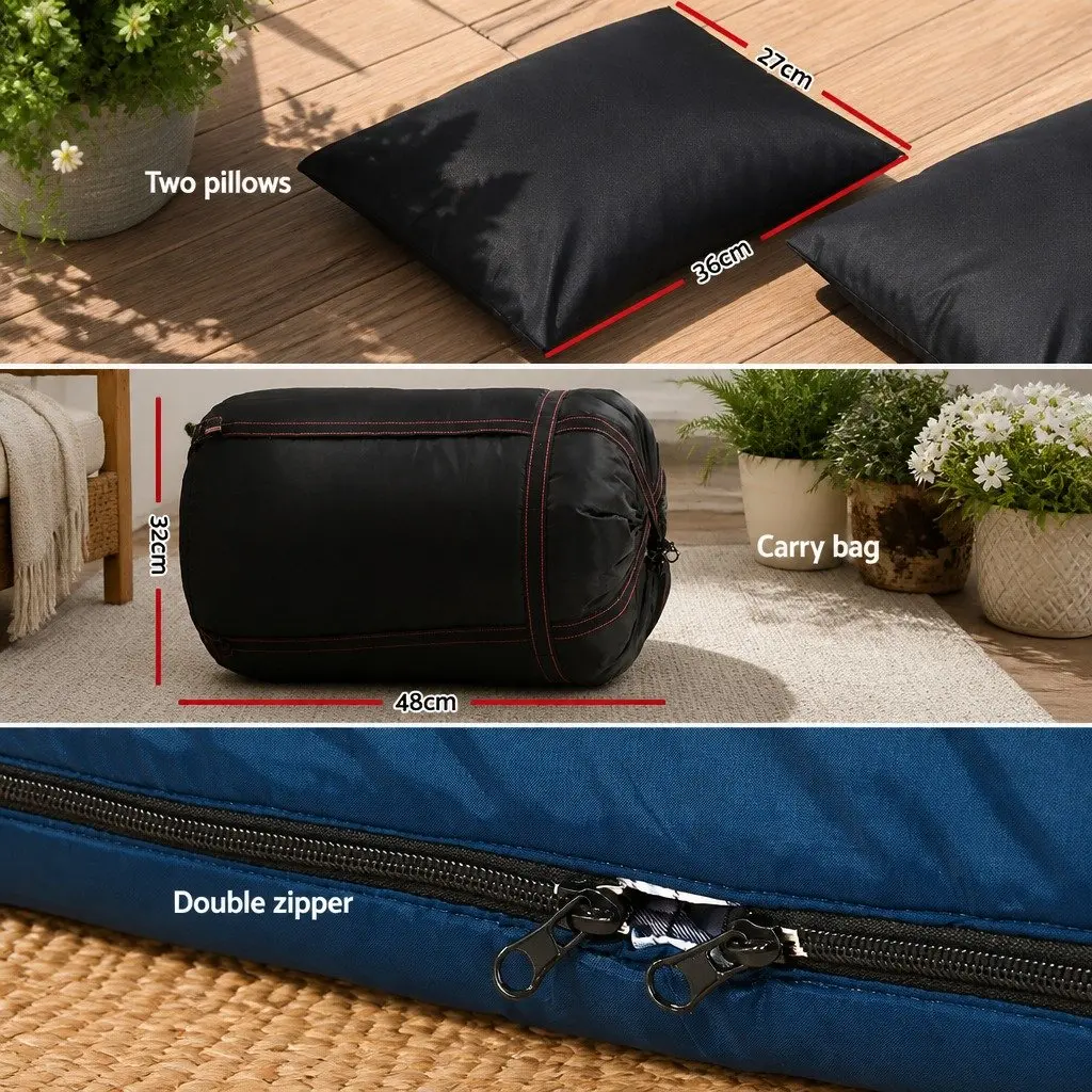 Double Sleeping Bag Thermal Waterproof 220cm x 150cm Navy -10°C